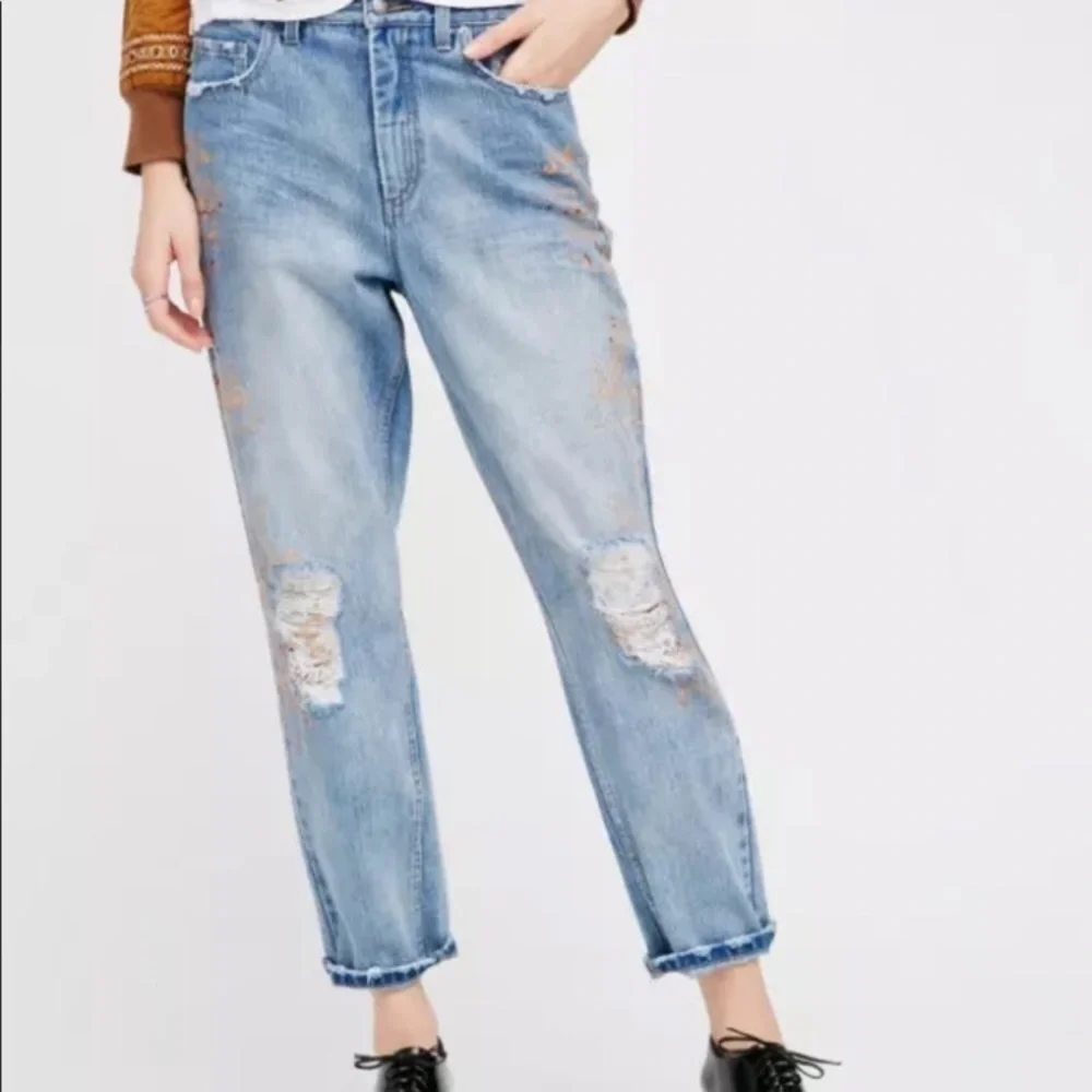 Free People gold stencil distressed jeans